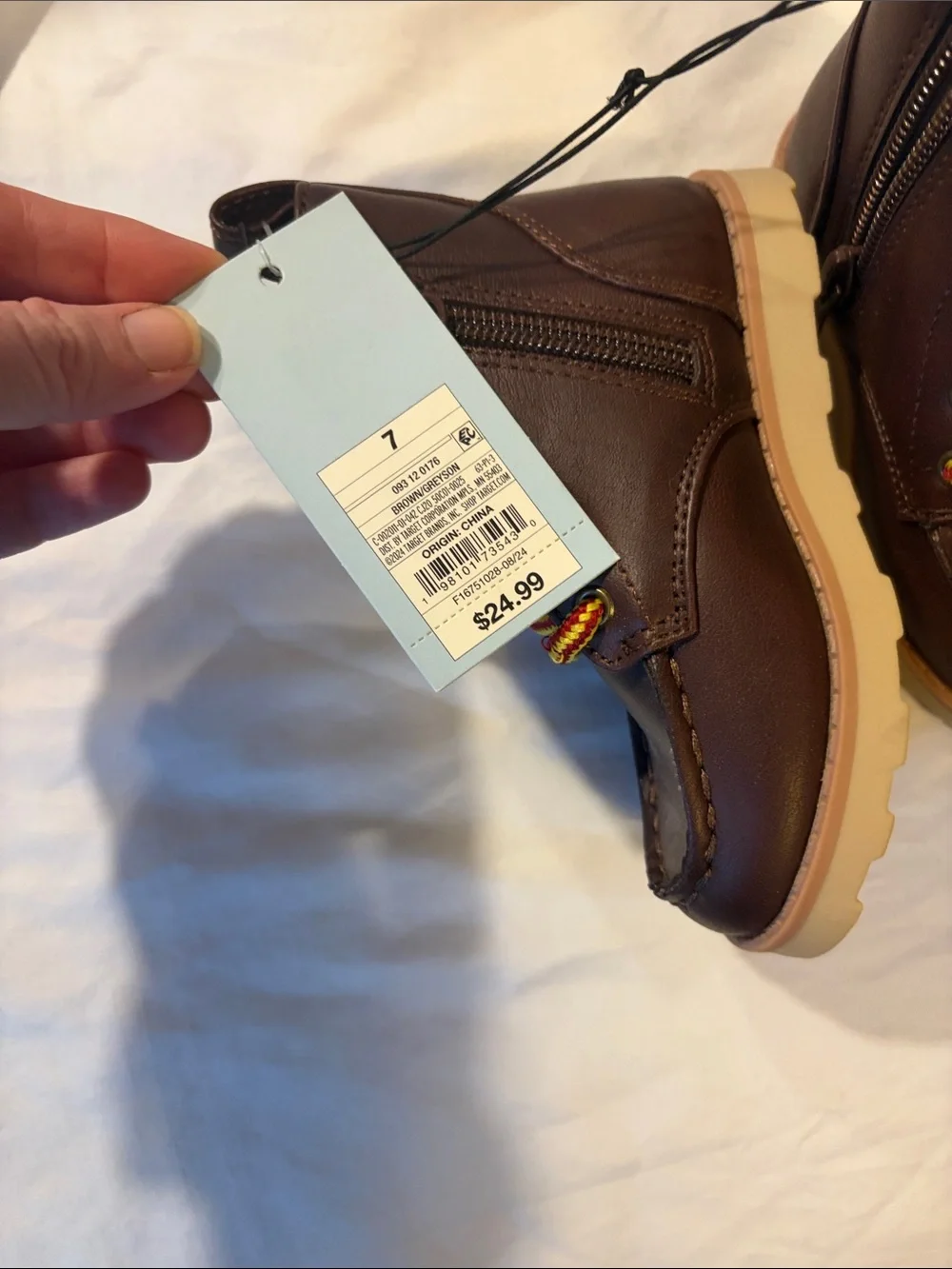 Cat & Jack Brown Kids Moc Toe Lace-Up Boots with Multicolor Laces